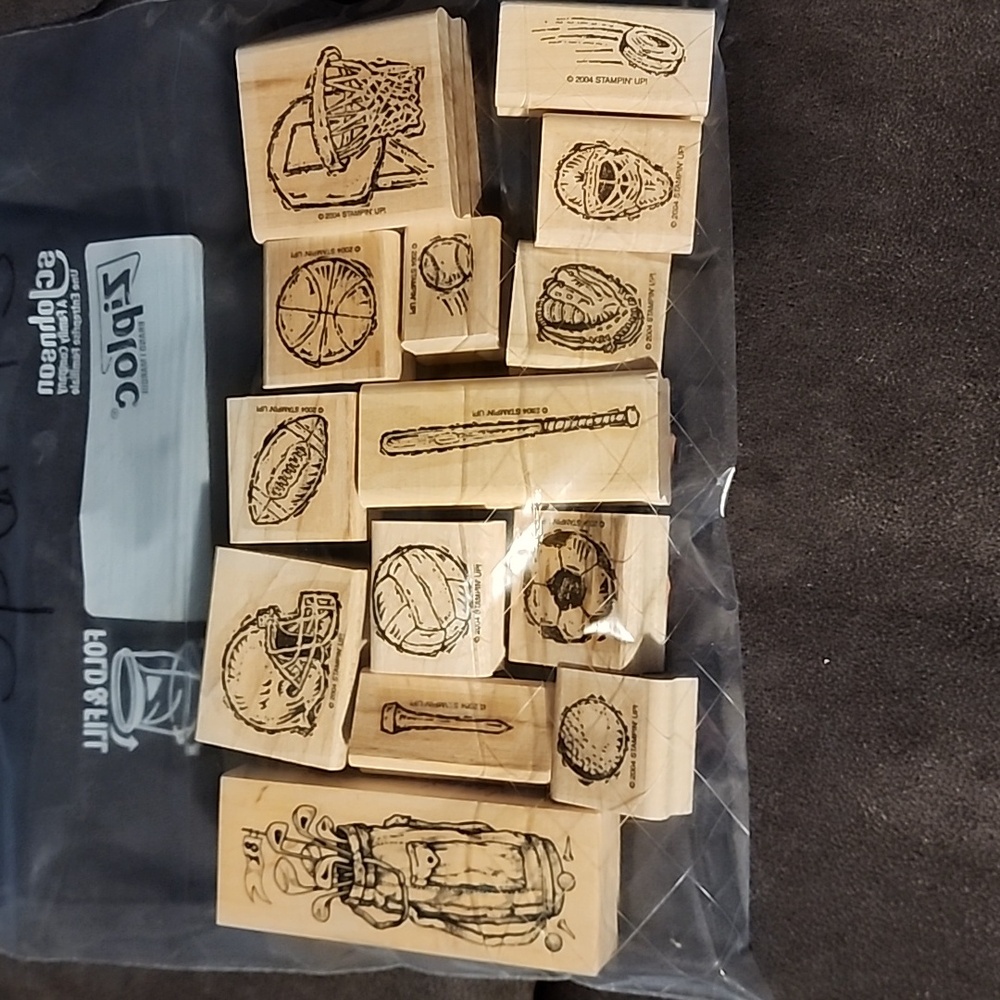 14 Sports Wooden Rubber Stamp Set